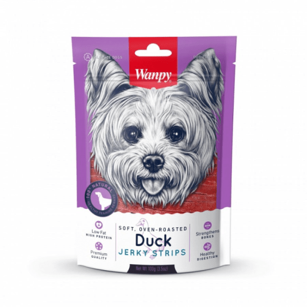 <strong>Wanpy</strong> Duck Jerky Strips, Snack para Perros, Tiritas Charqui Suave de Pato, bolsa de 100 gr
