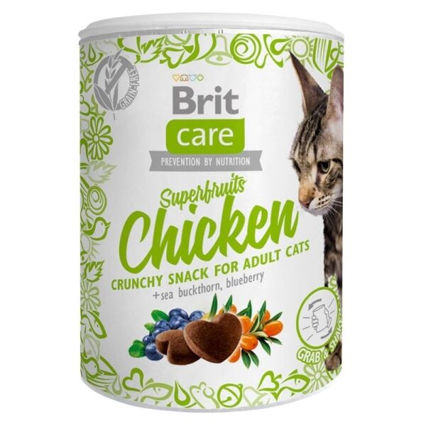 <strong>Brit Care</strong> Superfruits Chicken, Snack Crocante para Gatos, Pollo con Superfrutas, tarro de 100 gr