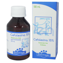 <strong>Cefalexina</strong> 15% Suspensión Oral, Antibiótico para Perros y Gatos, frasco de 100 ml