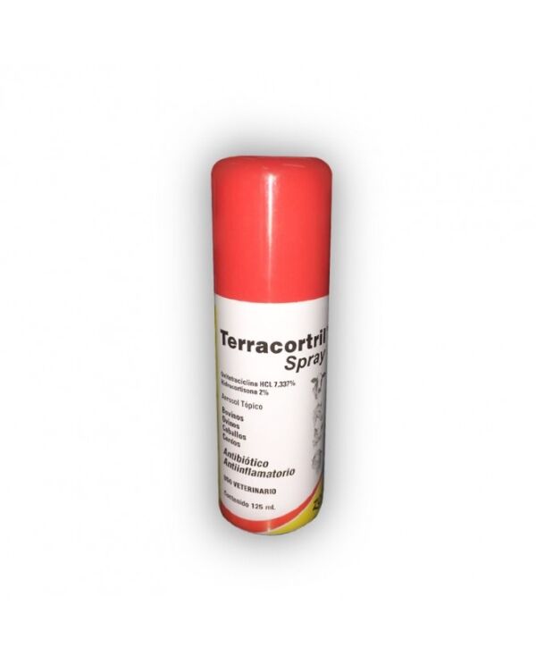 <strong>Terracortril</strong> Spray, Antibiótico con Corticoide y Antiinflamatorio para Perros, Gatos y más, botella de 125 ml