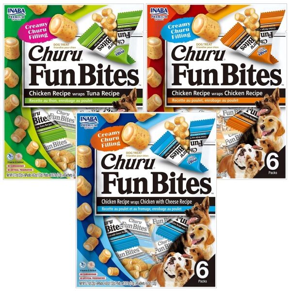 <strong>Inaba</strong> Churu Dog Fun Bites, Snack Suave y Húmedo para Perros, Variedad de Sabores, bolsa de 132 gr