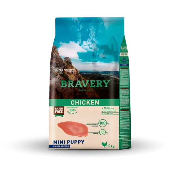 <strong>Bravery</strong> Chicken Alimento Seco para Perros, Cachorro, Raza Mini/Pequeña, Pollo, bolsa de 2 kg