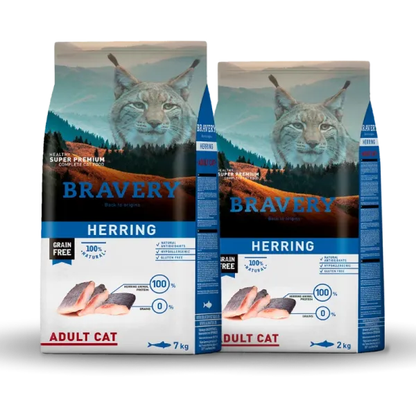 <strong>Bravery</strong> Herring Adult Cat, Alimento Seco para Gatos Adultos, Arenque (Pescado Blanco), bolsa de 2-7 kg