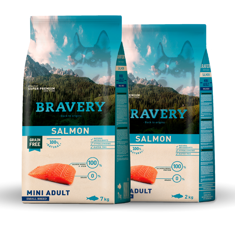 <strong>Bravery</strong> Alimento Seco para Perros, Adulto, Raza Mini/Pequeña, Salmón, bolsa de 2-7 kg