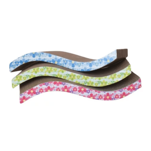 <strong>Marben Pets</strong> Rascador con Estilo Curvo y Diseño de Flores, Cartón corrugado con Catnip, Color Azul, Rosado y Verde