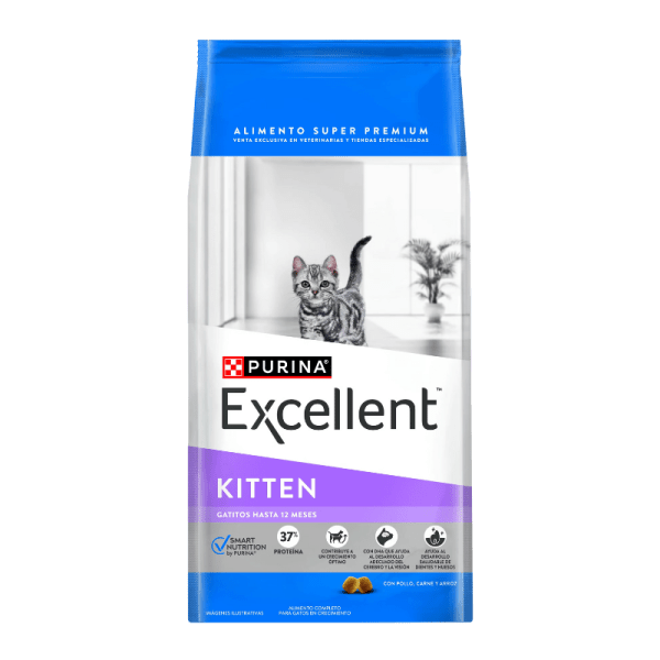 <strong>Purina Excellent</strong> Alimento Seco para Gatitos, Pollo,Carne y Arroz, bolsa de 1 kg