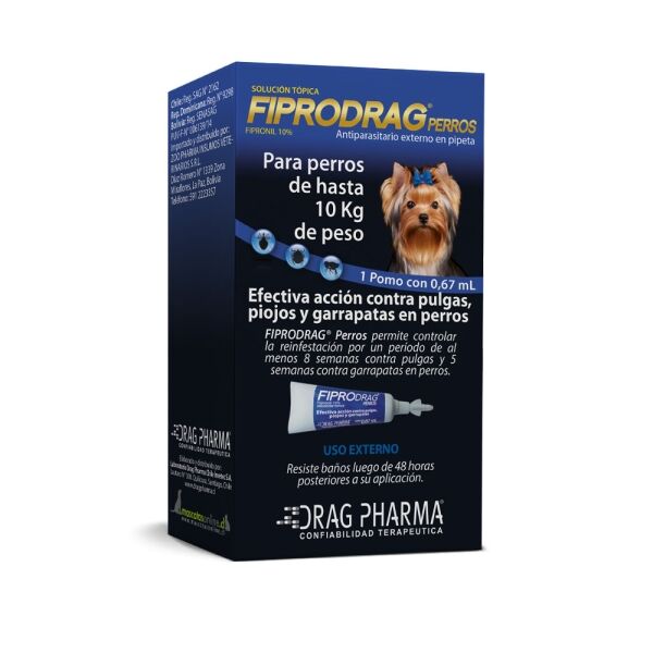 <strong>Fiprodrag</strong> Perros Solución Tópica, Antiparasitario Externo para Perros, hasta 10 kg, 1 pipeta de 0.67 ml (dosis mensual)
