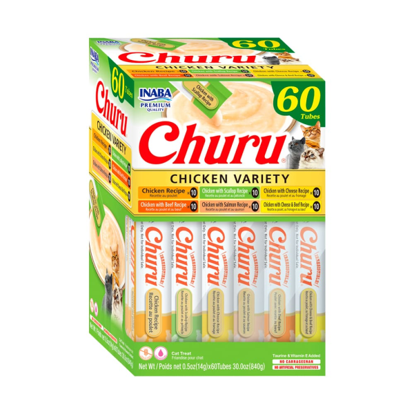 <strong>Inaba</strong> Churu Cat Chicken Variety, Snack Húmedo para Gatos, Variedades de Pollo, caja de 60 unidades