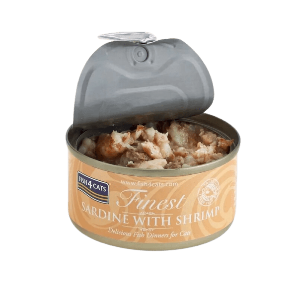 <strong>Fish 4 Cats</strong> Finest Alimento Húmedo para Gatos, Sardina con Camarones, 70 gr, 6 unidades, en lata - Imagen 2