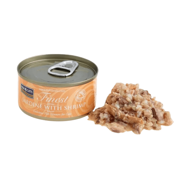 <strong>Fish 4 Cats</strong> Finest Alimento Húmedo para Gatos, Sardina con Camarones, 70 gr, 6 unidades, en lata - Imagen 3