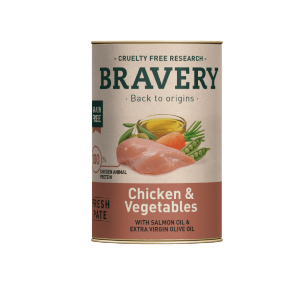 <strong>Bravery</strong> Alimento Húmedo para Perros, Pollo y Vegetales, 290 gr, en lata