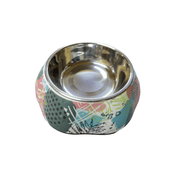 <strong>Wonder Pet</strong> Plato Melamina Acero Inox con Diseño 340 ML – Botánico