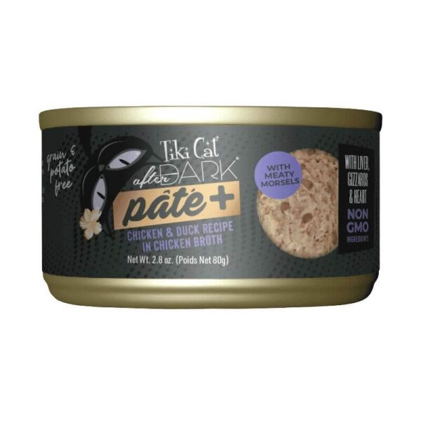<strong>Tiki Cat</strong> After Dark Paté Chicken & Duck, Alimento Húmedo para Gatos, Pollo y Pato, lata de 80 Gr