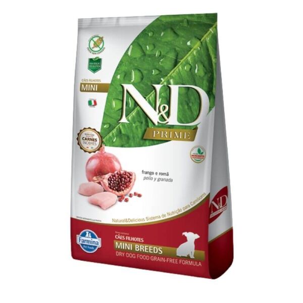 <strong>N&D</strong> Prime Puppy Mini Breeds, Alimento Seco para Perros Cachorros, Raza Pequeña, Pollo y Granada, bolsa de 2.5 kg