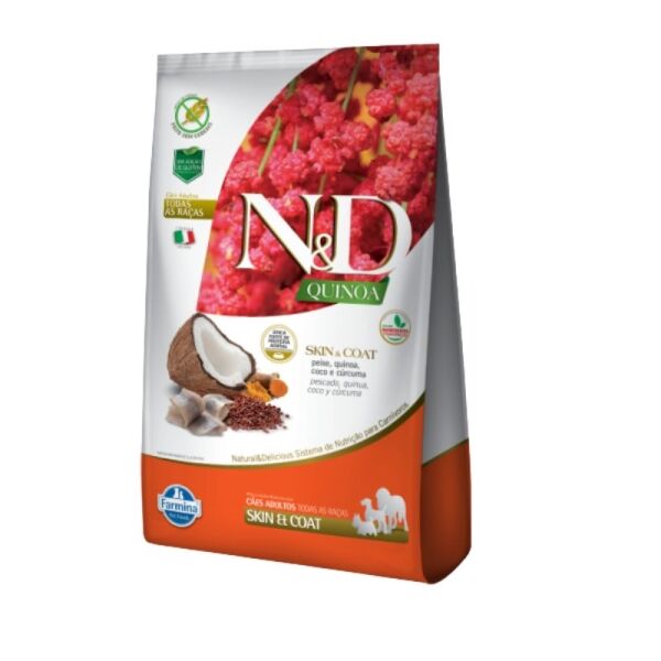 <strong>N&D</strong> Quinoa Adult Cat, Alimento Seco para Gatos Adultos, Pescado, Quinoa, Coco y Cúrcuma, bolsa de 7.5 kg