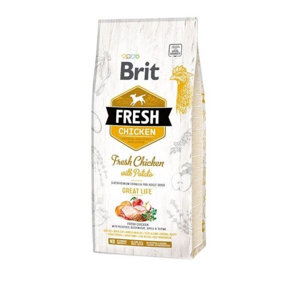<strong>Brit Fresh</strong> Chicken with Potato, Alimento Seco para Perros, Adulto, Pollo con Papa, bolsa de 2.5-12 kg