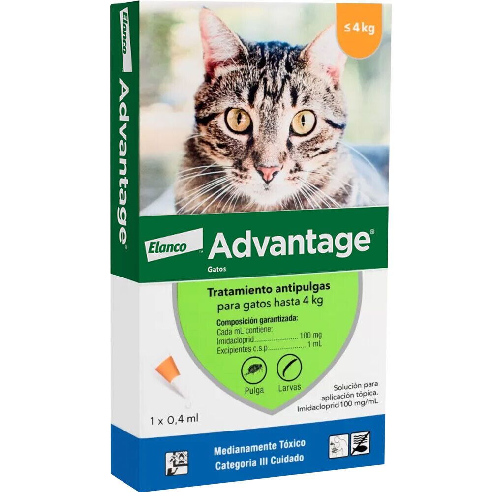 <strong>Advantage</strong> Solución Tópica, Antiparasitario Externo para Gatos, hasta 4 kg, 1 pipeta de 0.4 ml (dosis mensual)