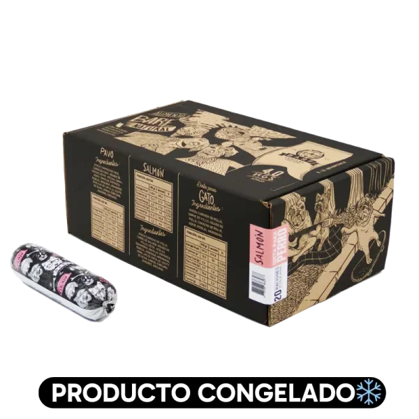 <strong>Barf</strong> Alimento Húmedo Natural Completo para Perros, Salmón, Caja 4 kg, 20 unidades de 200 gr, en sachet