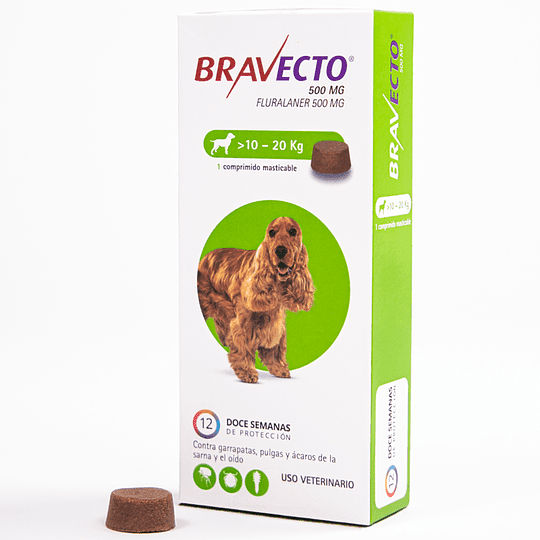 <strong>Bravecto</strong> Antiparasitario Externo para Perros, 10-20 kg, 1 comprimido masticable (dosis cubre 3 meses)