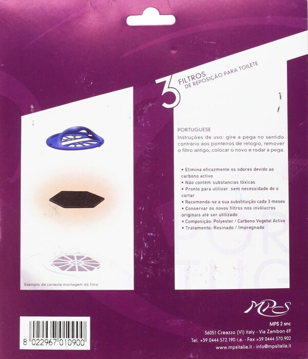 <strong>MPS</strong> Filtro de Carbón Repuesto para Baño Sanitario Komoda y Netta, 3 Unidades - Imagen 2