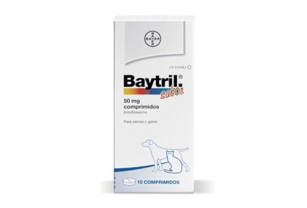 <strong>Baytril</strong> (enrofloxacino), Antibiótico para Perros y Gatos, 50 mg, 10 comprimidos saborizados