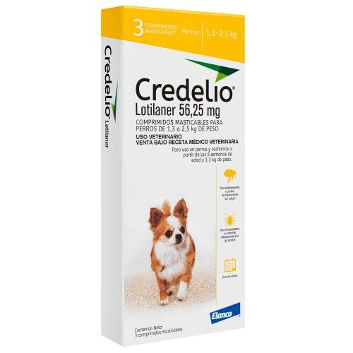 <strong>Credelio</strong> Antiparasitario Externo para Perros, 1.3-2.5 kg, 1-3 comprimidos masticables (dosis mensuales)