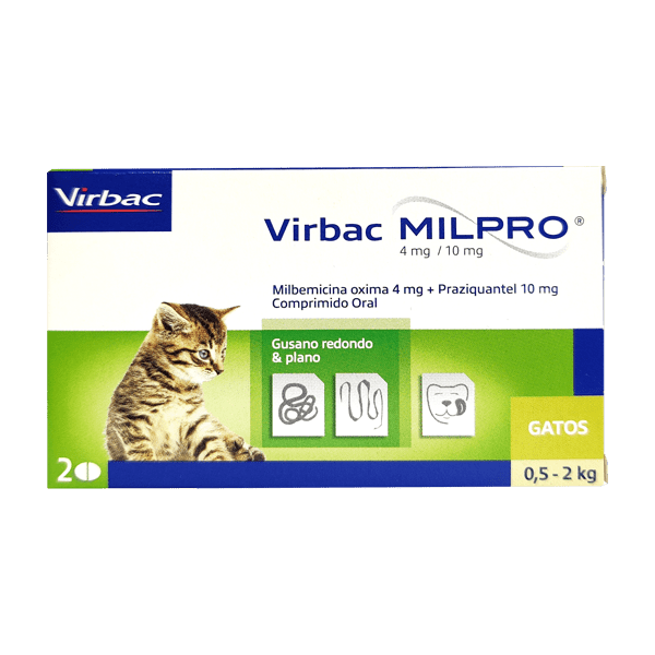 <strong>Virbac</strong> Milpro, Antiparasitario Interno para Gatos, 0.5-2 kg, 2 comprimidos masticables (dosis mensuales)