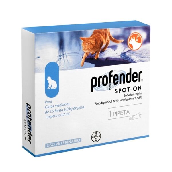 <strong>Profender Spot-On</strong> Solución Tópica, Antiparasitario Interno para Gatos, 2.5 a 5 kg, 1 pipeta de 0.7 ml (dosis mensual)