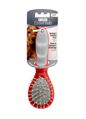 <strong>Le Salon Essentials</strong> Cepillo de Masaje para Perros, Cuerdas Grises y Mango Rojo