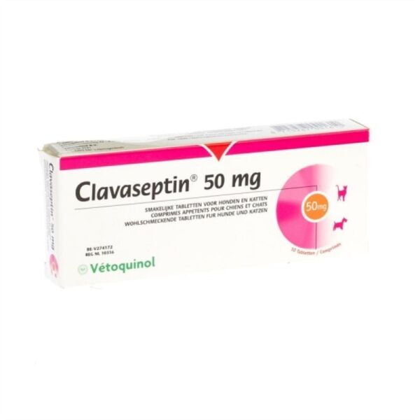 <strong>Clavaseptin</strong> Antibiótico para Perros y Gatos, 50 mg, 10 comprimidos masticables