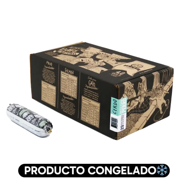 <strong>Barf</strong> Alimento Húmedo Natural Completo para Perros, Cerdo, Caja 4 kg, 20 unidades de 200 gr, en sachet