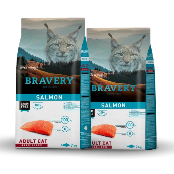 <strong>Bravery</strong> Salmon Adult Cat Sterilized, Alimento Seco para Gatos Adultos Esterilizados, Salmón , bolsa de 2 y 7 kg