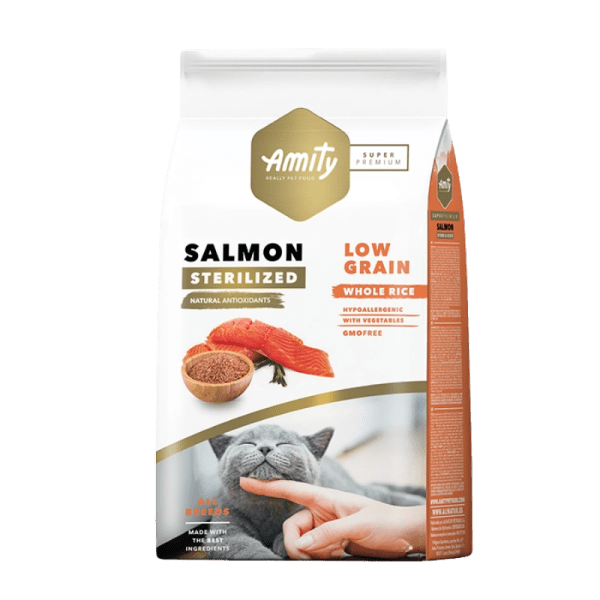 <strong>Amity</strong> Cat SP Low Grain, Alimento Seco para Gatos Adultos Esterilizados, Salmón Bajo en Granos, bolsa de 2 y 7 kg