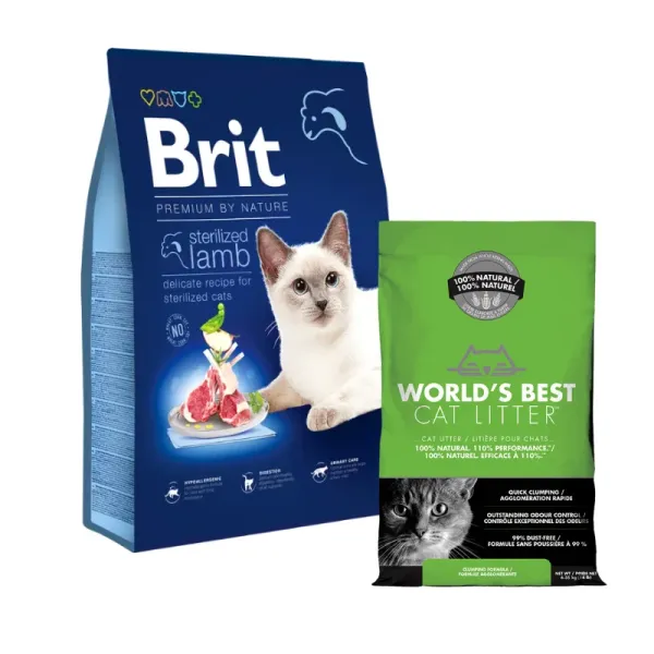 <strong>Promo: Arena WBCL + Brit</strong> Premium by Nature Cat Sterilized Lamb, Alimento Seco para Gatos Esterilizados, Digestión Sensible, Cordero, bolsa de 8 kg