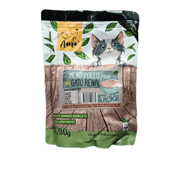 <strong>Ama</strong> Menú Pollo, Alimento Húmedo Completo para Gato Renal, sachet de 200 Gr