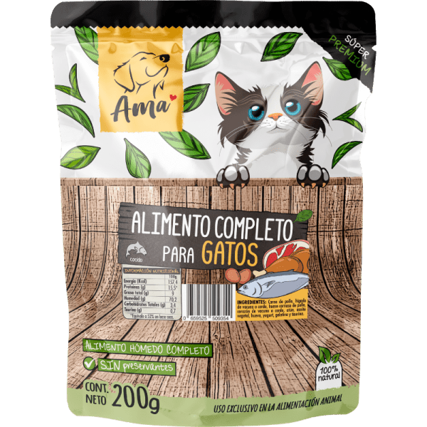 <strong>Ama</strong> Alimento Húmedo Completo para Gatos, Pollo, sachet de 200 gr