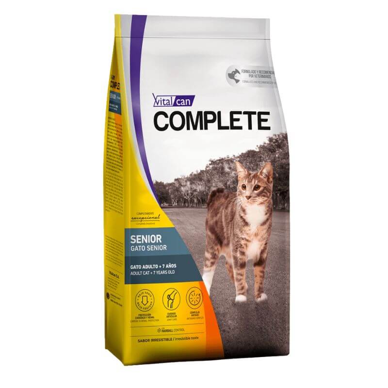 <strong>Vitalcan Complete</strong> Senior Cat +7, Alimento Seco para Gatos Adultos, Mayores a 7 Años, bolsa de 7.5 kg