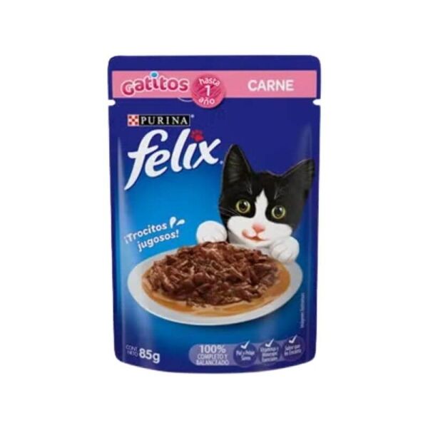 <strong>Purina</strong>  Felix Alimento Humedo Gatitos Sabor Carne, Pouch 85 gr