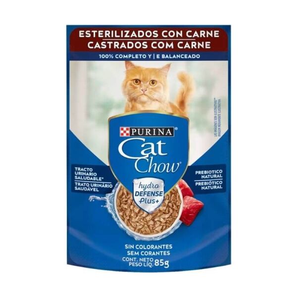 <strong>Purina Cat Chow</strong> Alimento Húmedo para Gatos Esterilizados, Trozos de Carne en Salsa, Pouch de 85 gr
