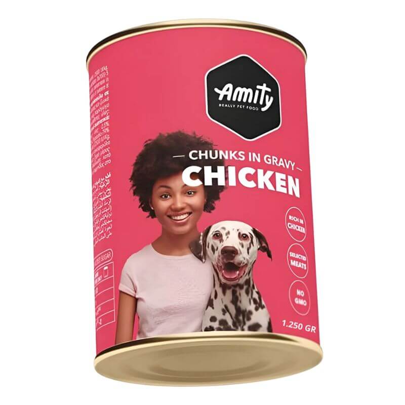 <strong>Amity</strong> Alimento Humedo, para Perros con Trozos de Pollo en Salsa, lata 1250 gr