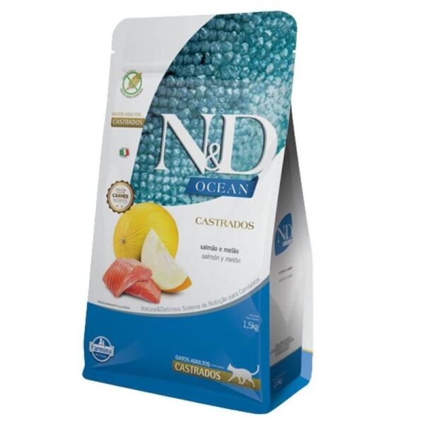 <strong>N&D</strong> Ocean Adult Cat Castrados, Alimento Seco para Gatos Adultos, Castrados, Salmón y Melón, bolsa de 1.5 kg