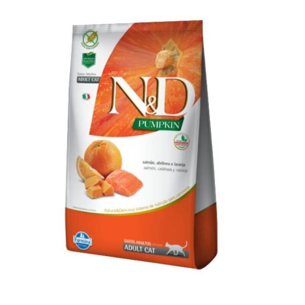 <strong>N&D</strong> Pumpkin Adult Cat, Alimento Seco para Gatos Adultos, Salmón, Calabaza y Naranja, bolsa de 1.5 kg
