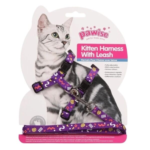 <strong>Pawise</strong> Arnés con Trailla para Gatos, Talla Única, Color Morado con Diseño