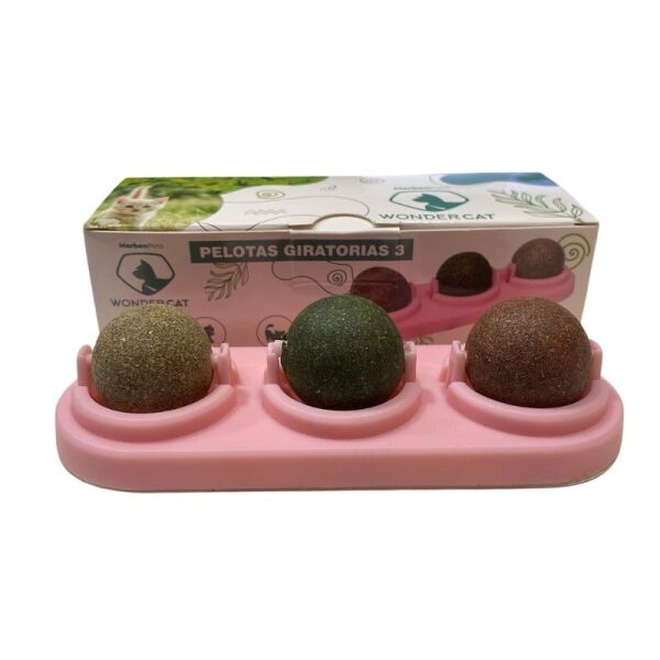 <strong>Wonder Cat</strong> Juguete para Gato con 3 Pelotas Giratorias de Catnip, Triple Sabor, Color Rosado