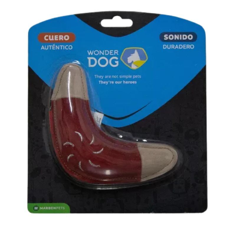 <strong>Wonder Dog</strong> Juguete para Perros en Forma de Boomerang, Cuero Autentico, con Sonido