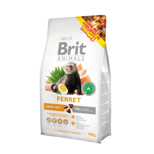 <strong>Brit Animals</strong> Ferret, Alimento Super Premium para Hurones, Mix de Pollo, Salmón y Huevos, Libre de Granos, bolsa de 700 gr