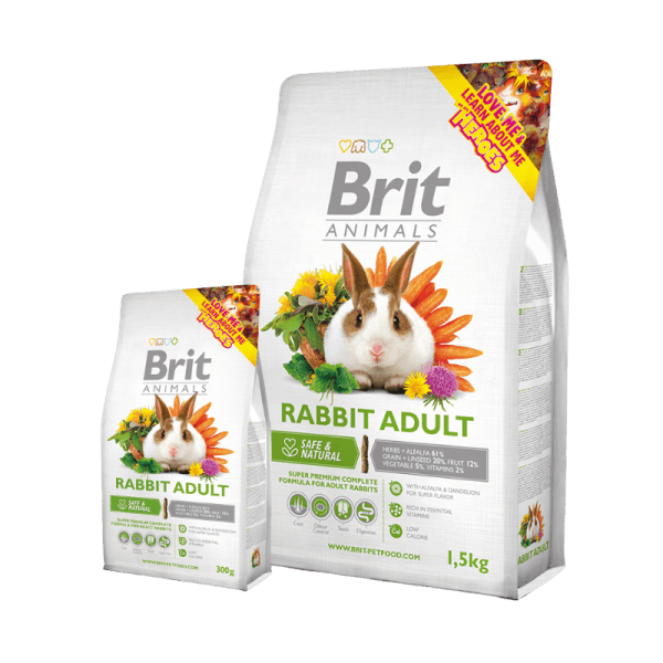 <strong>Brit Animals</strong> Rabbit Adult, Alimento Completo Super Premium para Conejos, Mix de Alfalfa, Granos y Verduras, bolsa de 300 gr-1.5 kg