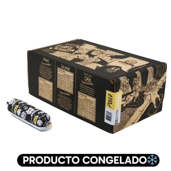 <strong>Barf</strong> Alimento Húmedo Natural Completo para Perros, Pollo, Caja 4 kg, 20 unidades de 200 gr, en sachet