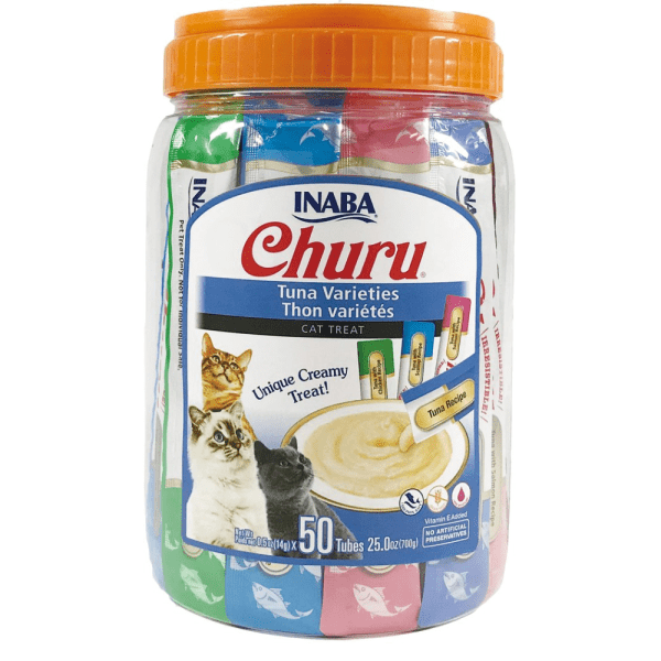 <strong>Inaba</strong> Churu Cat Tuna Variety, Snack Húmedo para Gatos, Variedades Atún, balde de 50 unidades
