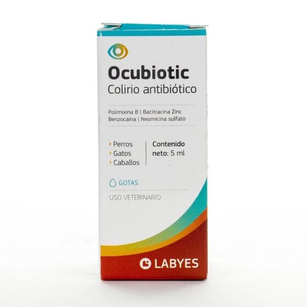 <strong>Ocubiotic</strong> Colirio Antibiótico, Antibiótico Ocular con Analgésico Local para Perros, Gatos y Equinos, gotario de 5 ml